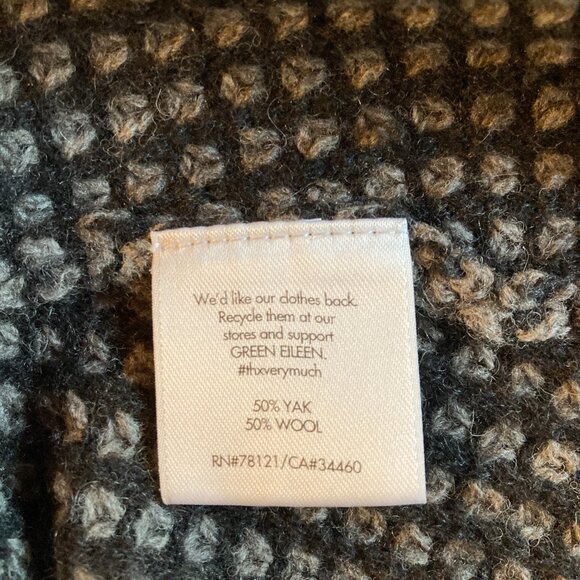 Eileen Fisher Cardigan Asymmetric Sweater Waffle Knit Black Gray  Medium - Picture 8 of 13